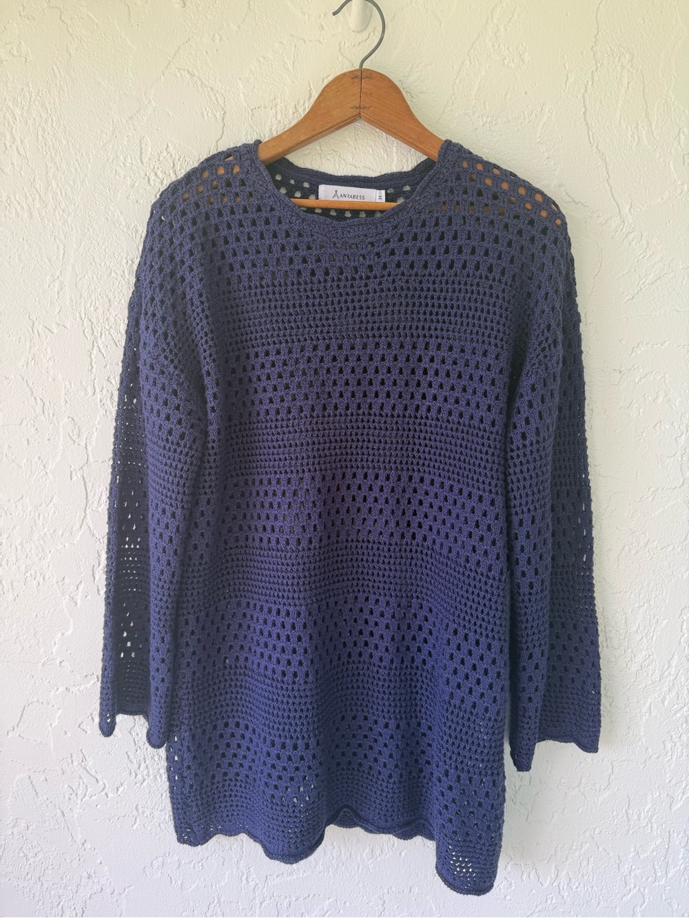 Navy Crochet long sleeve Swim Coverup sz M